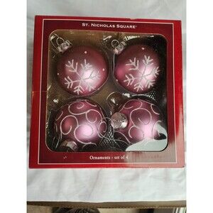 St Nicholas Square Christmas Ornaments Set of 4 Mauve Silver